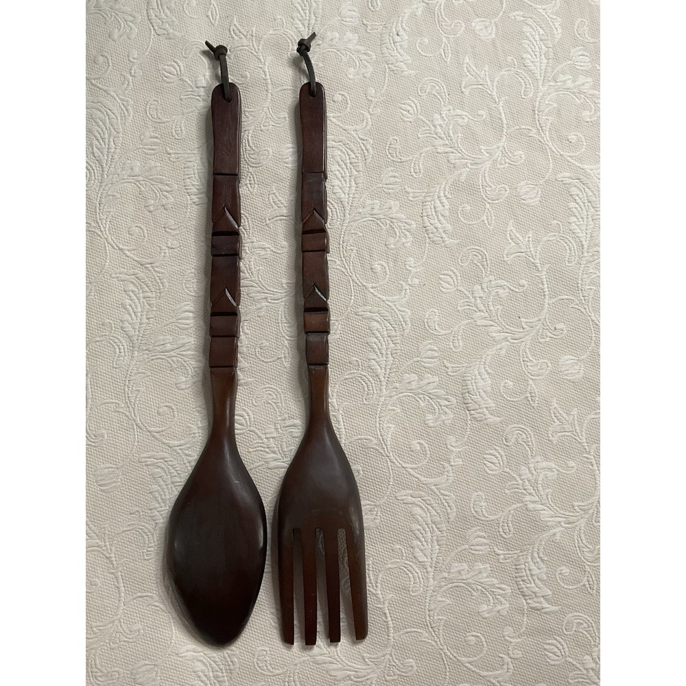 Vintage MCM Fork Spoon Kitchen Wall Decor Tiki Totem Pole Hand Carved Wood 29" - Picture 16 of 16